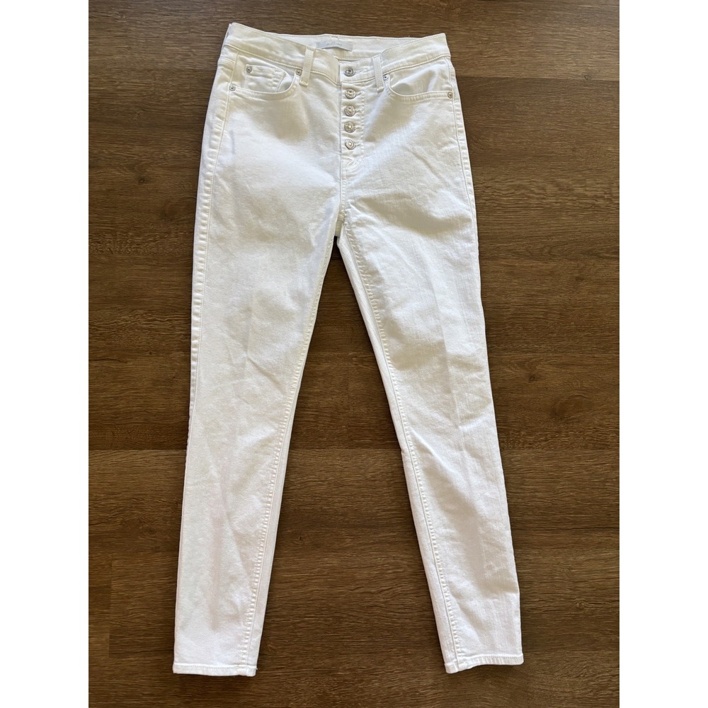 7 For All‎ Mankind Women Jeans 28 White High Rise Crop Skinny Stretch Button fly